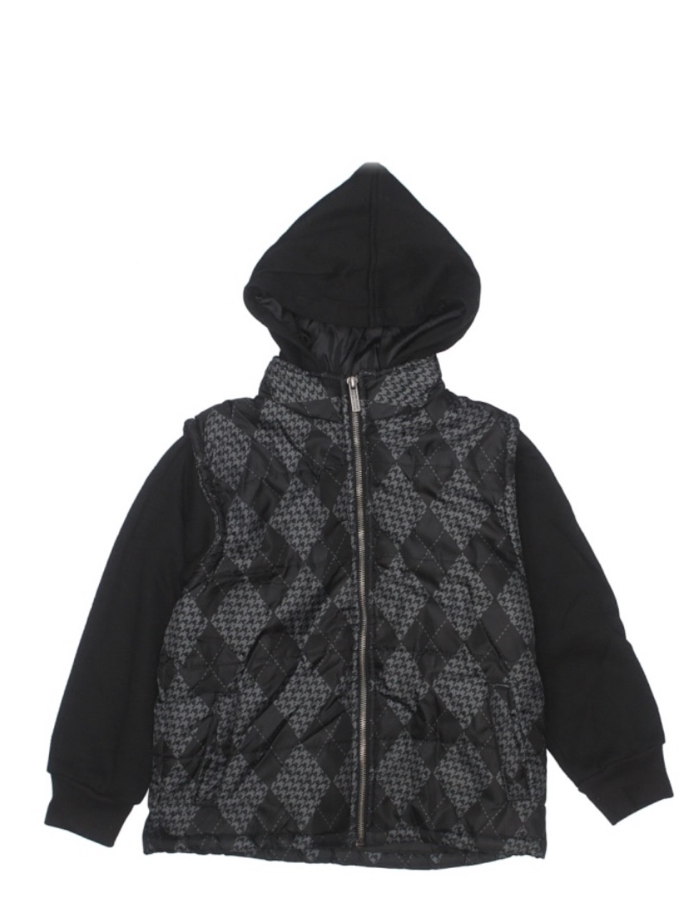 KENNETH COLE REACTION Black Argyle Print Hooded Jacket